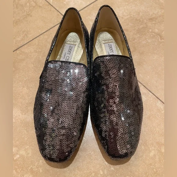 NEW Jimmy Choo glitter loafers JIMMY CHOO Black/Doll Pink SLOANE Glitter Leather Loafers  main image 4
